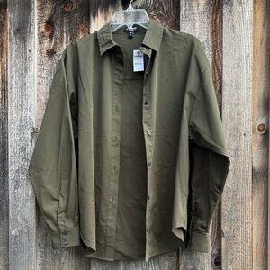 Express XS boyfriend oversized blouse button down shirt green olive long sleeve